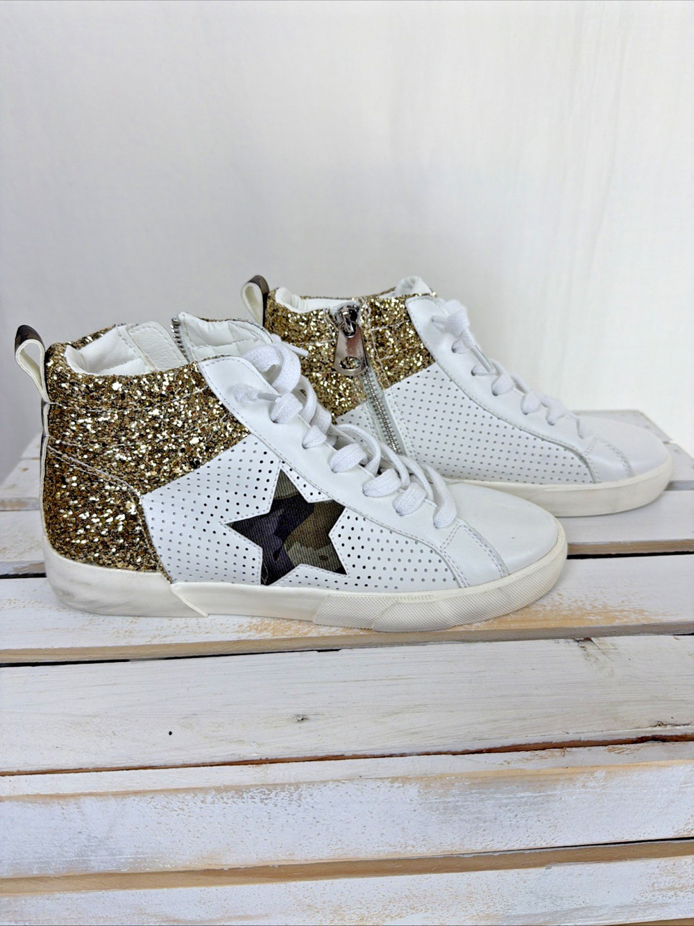 New Vintage Havanna White Lace Up Zip Up High Top Sneaker #1044 Women Size 7.5
